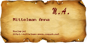 Mittelman Anna névjegykártya